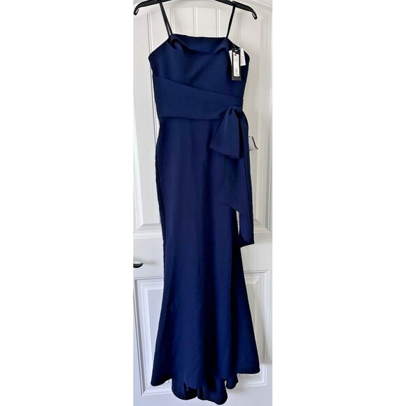 Betsy & Adam Women's Faux-Wrap Strapless Gown Floor-length formal dress Navy 6 - Picture 5 of 11